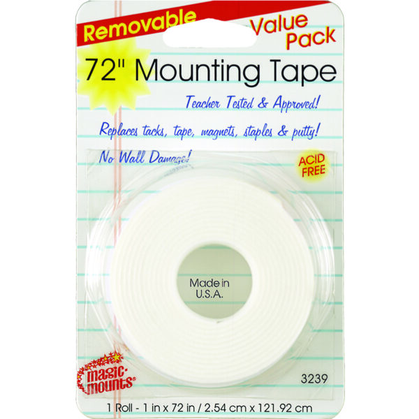 Removable Mounting Tape, 1" x 72", 6 Rolls