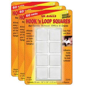 Hook 'n Loop, 7-8" Squares, 60 Sets Per Pack, 3 Packs