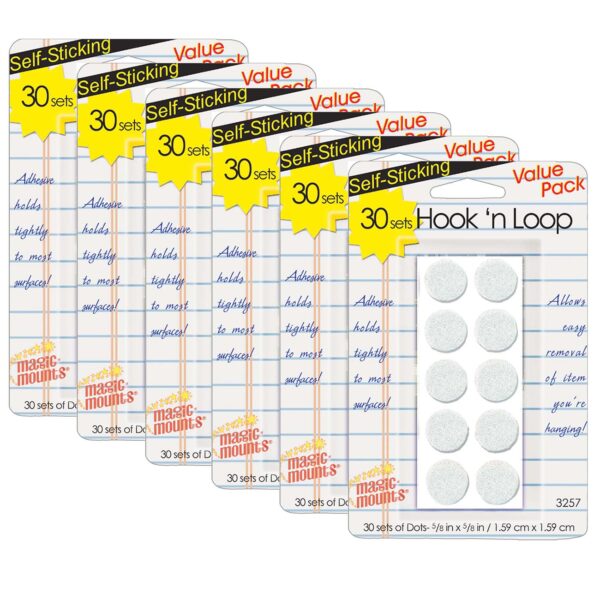 Hook N Loop Dots, 5-8", White, 30 Per Pack, 6 Packs