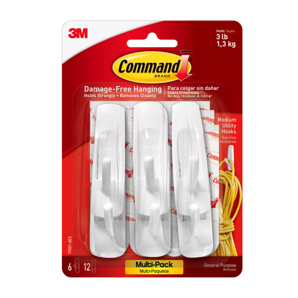 Command Medium Utility Hooks Multi-Pack, 6 Per Pack, 3 Packs