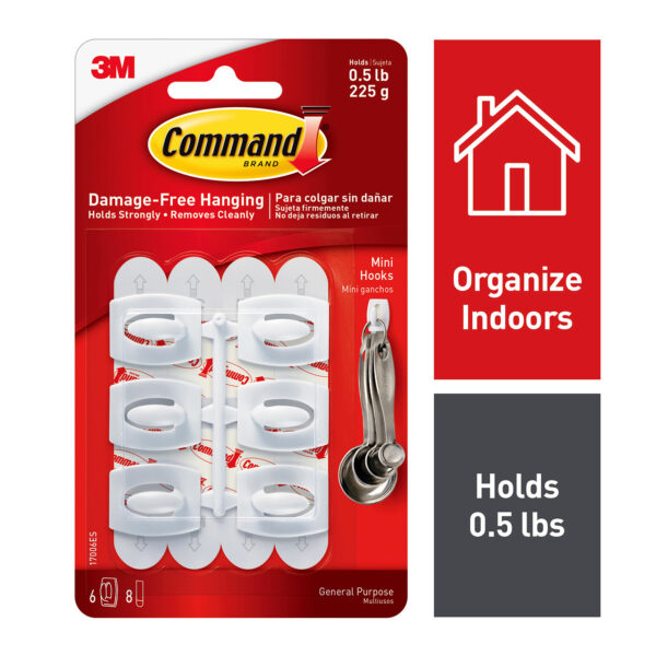 Command Mini Hooks, White, 6 Per Pack, 6 Packs