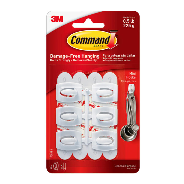 Command Mini Hooks, White, 6 Per Pack, 6 Packs