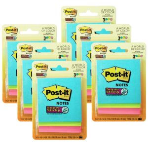 Super Sticky Notes, 3" x 3", Miami Collection, 3 Pads-Pack, 6 Packs