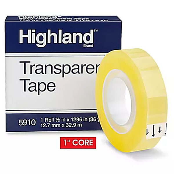 Transparent Tape, 1-2" x 1296" Per Roll, 1" Core, 12 Rolls