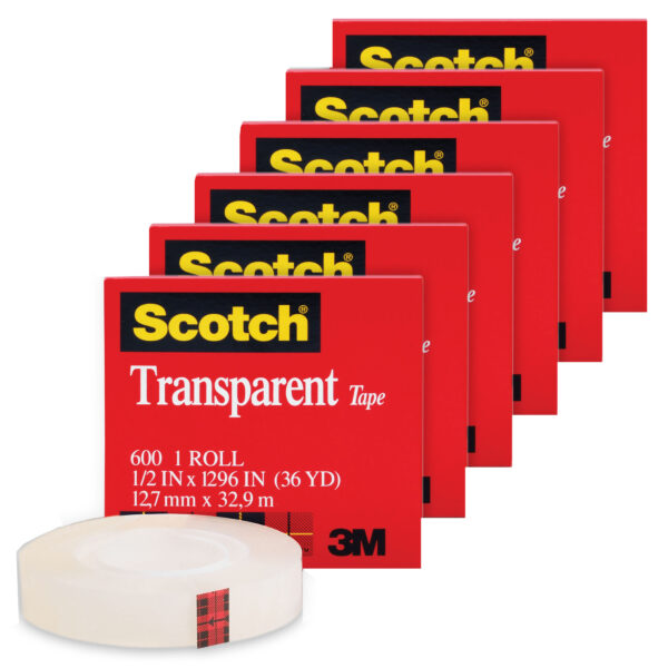 Transparent Tape Roll, 1-2" x 1296", Pack of 6