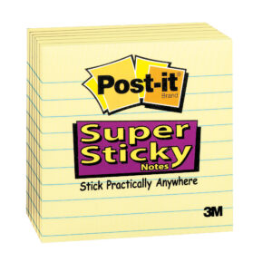 Super Sticky Notes, 4" x 4", Canary Yellow, Lined, 90 Sheets Per Pad, 6 Pads