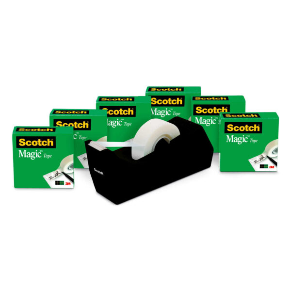 Magic Tape Refill Rolls, 3-4", 6 Count with Desktop Dispenser