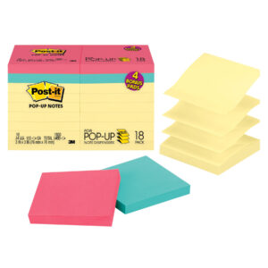 Dispenser Pop-up Notes Value Pack, 3 in x 3 in, Canary Yellow + Assorted, 14 Pads-Pack