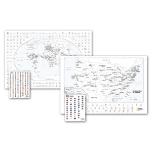 World and United States Coloring, Map Pack Bundle, 36" x 24"