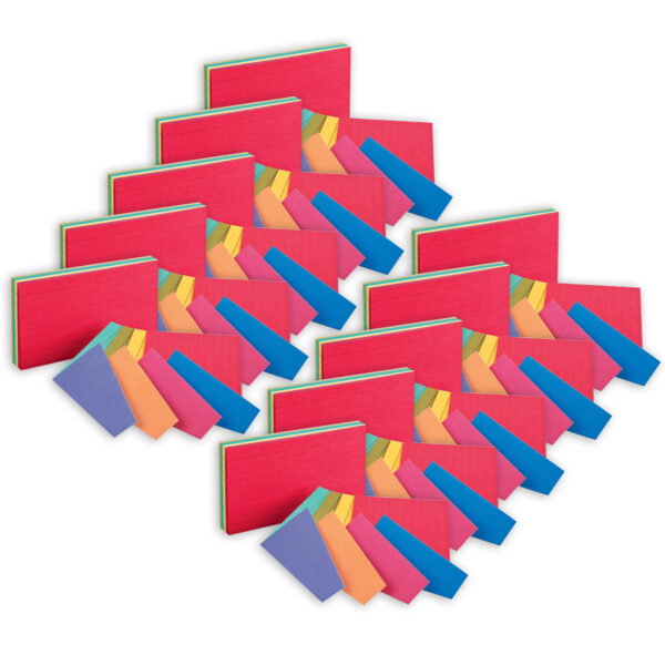 Two-Tone Index Cards, 3" x 5", Assorted Colors, 100 Per Pack, 10 Packs