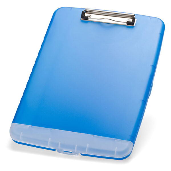 Slim Clipboard Storage Box, Low Profile Clip & Storage Compartment, Blue