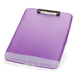 Slim Clipboard Storage Box, Low Profile Clip & Storage Compartment, Purple