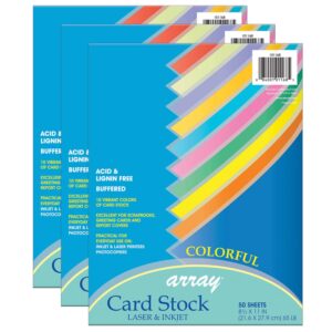 Colorful Card Stock, 10 Assorted Colors, 8-1-2" x 11", 50 Sheets Per Pack, 3 Packs