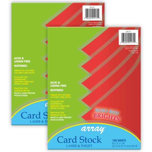 Card Stock, Rojo Red, 8-1-2" x 11", 100 Sheets Per Pack, 2 Packs