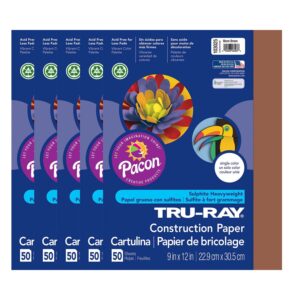 Construction Paper, Warm Brown, 9" x 12", 50 Sheets Per Pack, 5 Packs