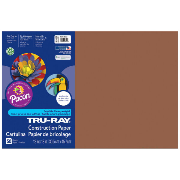 Construction Paper, Warm Brown, 12" x 18", 50 Sheets Per Pack, 5 Packs