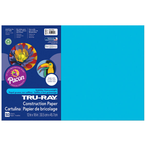 Construction Paper, Atomic Blue, 12" x 18", 50 Sheets Per Pack, 3 Packs