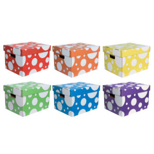 Storage Totes, 6 Assorted Polka Dot Colors, 10-1-8"H x 12-1-4"W x 15-1-4"D, Pack of 6