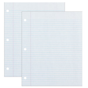 Recycled Filler Paper, White, 3-Hole Punched, 9-32" Ruled w- Margin 8-1-2" x 11", 500 Sheets Per Pack, 2 Packs