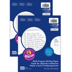 Multi-Program Handwriting Paper, 1-2" Ruled (Short Way), White, 10-1-2" x 8", 500 SheetsPer Pack, 2 Packs