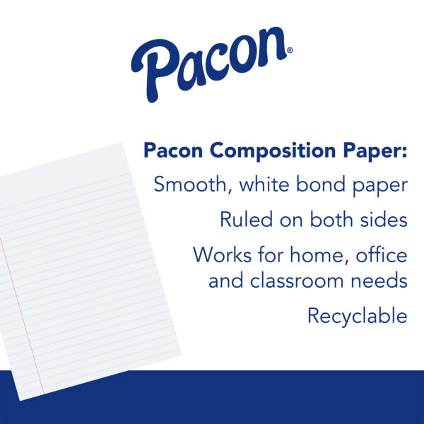 Composition Paper, White, Red Margin, 3-8" Ruled 8" x 10-1-2", 500 Sheets Per Pack, 2 Packs