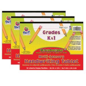 Multi-Sensory Raised Ruled Tablet, Tape Bound, 5-8" x 5-16" x 5-16" Ruled Long, 10-1-2" x 8", 40 Sheets, Pack of 3