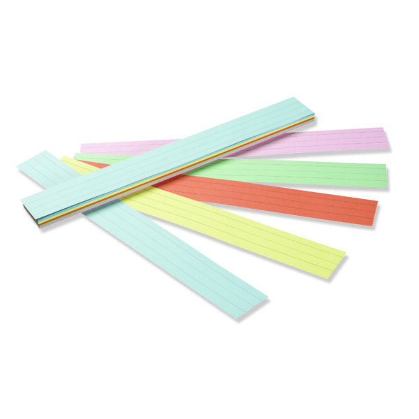 Sentence Strips, 5 Assorted Colors, 1-1-2" Ruled, 3" x 24", 100 Strips Per Pack, 3 Packs