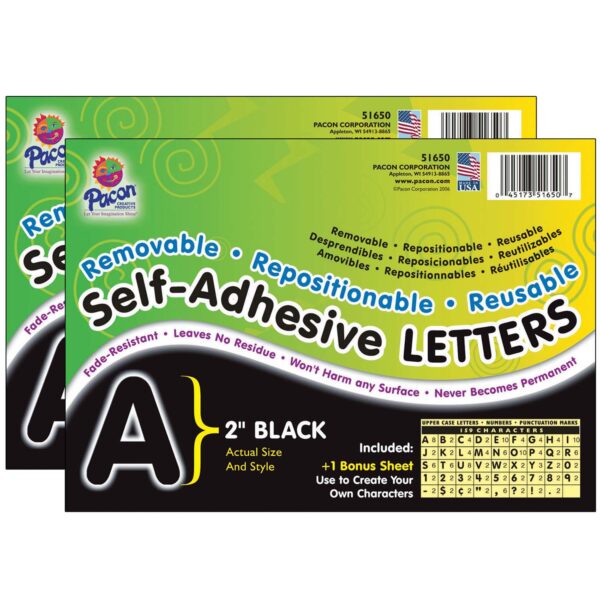 Self-Adhesive Letters, Black, Puffy Font, 2", 159 Characters Per Pack, 2 Packs