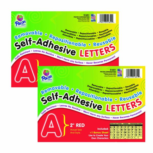 Self-Adhesive Letters, Red, Puffy Font, 2", 159 Characters Per Pack, 2 Packs