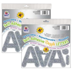 Self-Adhesive Letters, Silver Dazzle, Puffy Font, 4", 78 Per Pack, 2 Packs