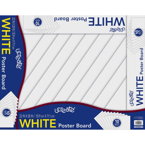 Poster Board, White, 22" x 28", 10 Sheets Per Pack, 3 Packs