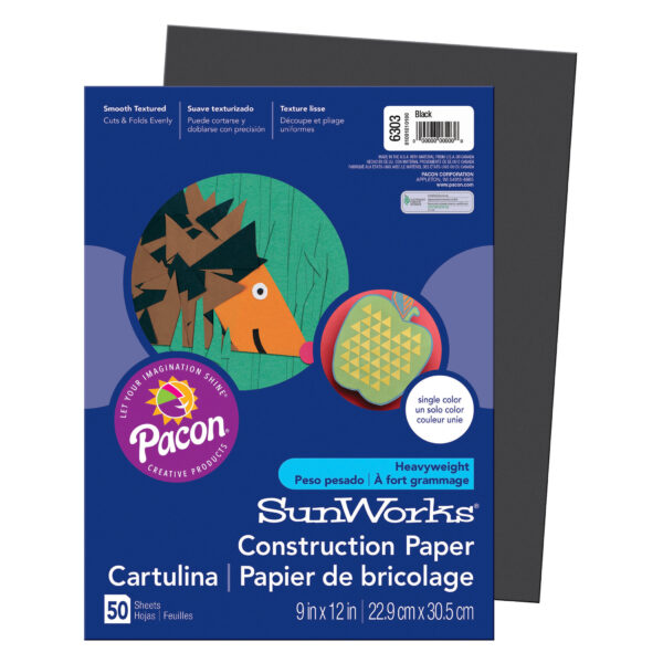 Construction Paper, Black, 9" x 12", 50 Sheets Per Pack, 10 Packs