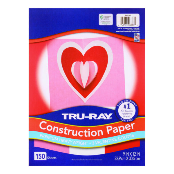 Construction Paper Valentine Assortment, 9" x 12", 150 Sheets Per Pack, 3 Packs