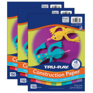 Construction Paper, 10 Vibrant Colors, 9" x 12", 150 Sheets Per Pack, 3 Packs