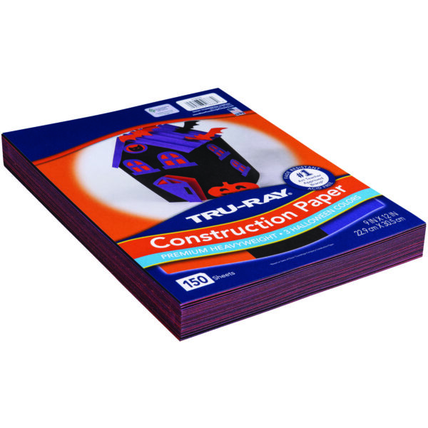 Construction Paper Halloween, Black, Orange, Purple, 9" x 12", 150 Sheets Per Pack, 3 Packs