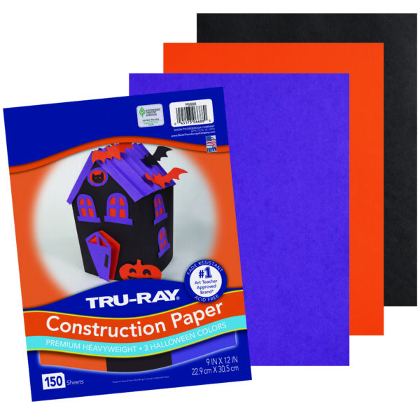 Construction Paper Halloween, Black, Orange, Purple, 9" x 12", 150 Sheets Per Pack, 3 Packs