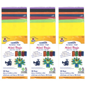 Mini Kraft Bag, Assorted Bright Colors, 4-1-8" x 2-5-8" x 8", 28 Per Pack, 3 Packs