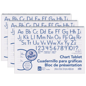 Chart Tablet, Manuscript Cover, 1-1-2" Ruled, 24" x 16", 25 Sheets, Pack of 3