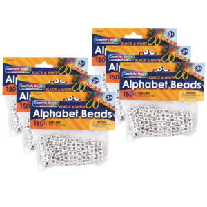 Alphabet Beads, Black & White, 6 mm, 150 Per Pack, 6 Packs