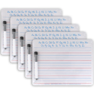 Handwriting Whiteboard Dry Erase Set, 2-Sided, Ruled-Plain, with Marker-Eraser, 9" x 12", 5 Sets