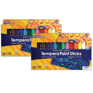 Glide-On Tempera Paint Sticks, 12 Assorted Primary Colors, 5 grams, 12 Per Pack, 2 Packs