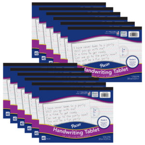 Handwriting Tablet, White, 1-2 in x 1-4 in x 1-4 in Ruled Long, 12" x 9", 40 Sheets, Pack of 12