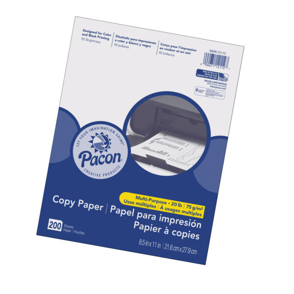 Multi-Purpose Paper, White, 20 lb., 8-1-2" x 11", 200 Sheets Per Pack, 3 Packs