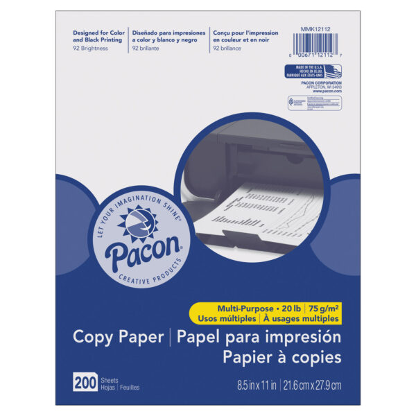 Multi-Purpose Paper, White, 20 lb., 8-1-2" x 11", 200 Sheets Per Pack, 3 Packs