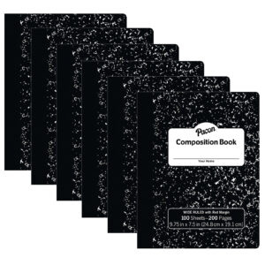 Composition Book, Black Marble, 3-8" Ruled w-Margin, 9-3-4" x 7-1-2", 100 Sheets Per Book, Pack of 6