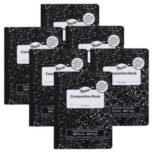 Composition Books with Dry Erase Surfaces, Black Marble, 3-8" Ruled w-Margin , 100 Sheets-200 Pages, Pack of 6