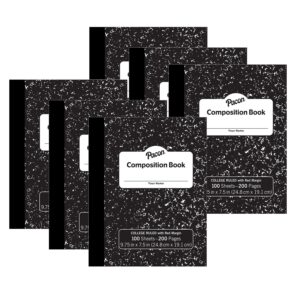 Composition Book, Black Marble, 9-32" Ruled w- Margin, 9-3-4" x 7-1-2", 100 Sheets, Pack of 6