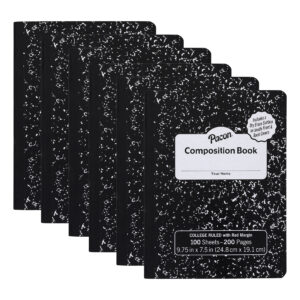 Composition Book, Black Marble, 9-32 in ruling with red margin 9-3-4" x 7-1-2", 100 Sheets, Pack of 6