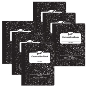 Composition Book, Black Marble, Unruled 9-3-4" x 7-1-2", 100 Sheets, Pack of 6