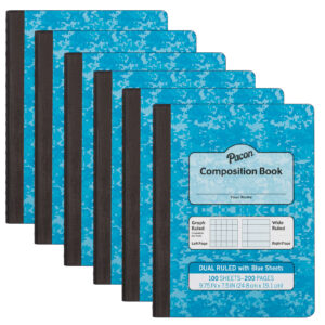 Dual Ruled Composition Book, Blue, 1-4" Grid & 3-8" Wide Ruled, 9-3-4" x 7-1-2", 100 Sheets, Pack of 12